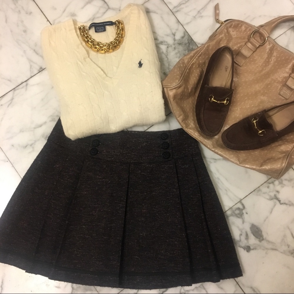 Anthro Nanette Lepore Tweed Pleated Mini Skirt EUC